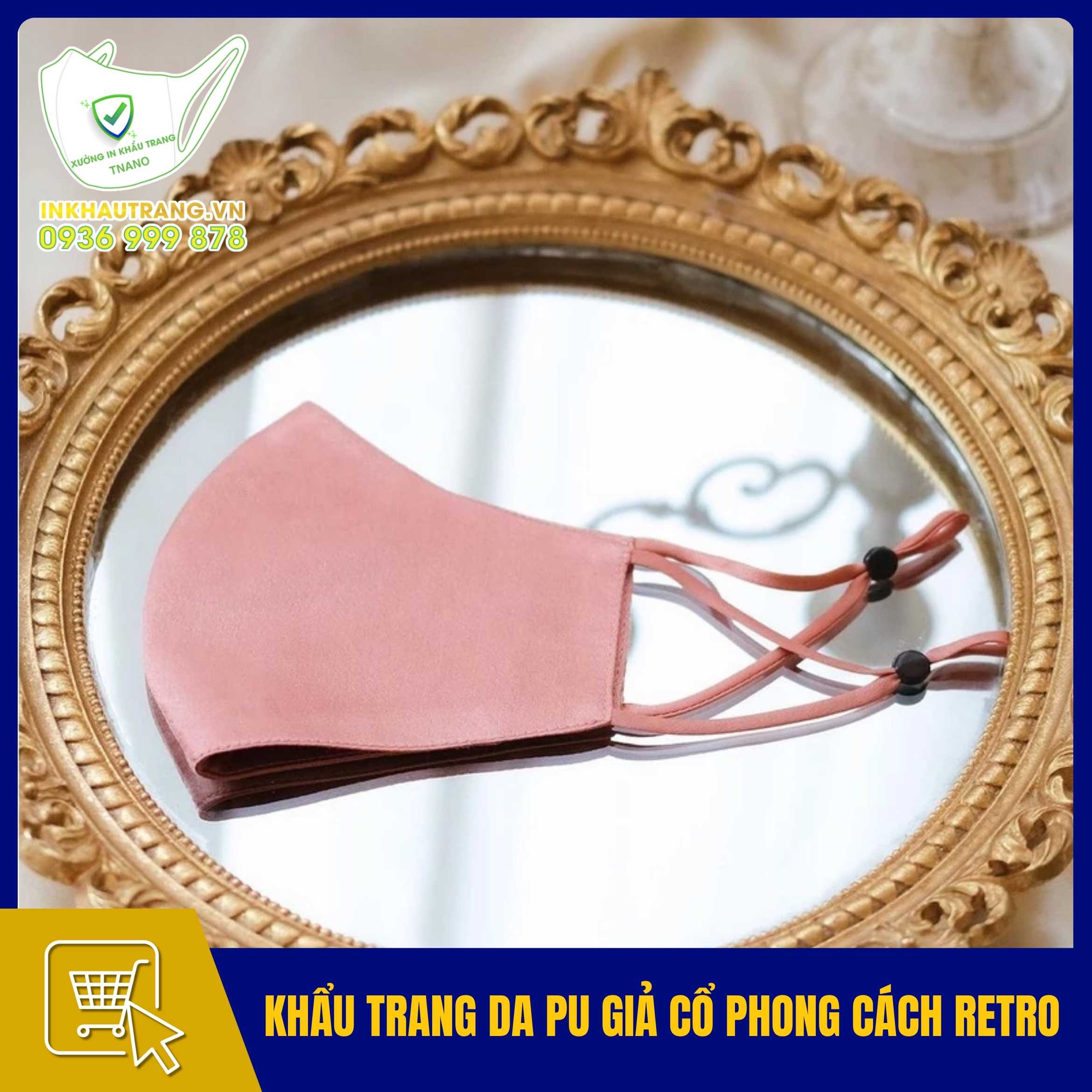 Khẩu trang đẹp độc 44 Khẩu trang da PU giả cổ phong cách retro