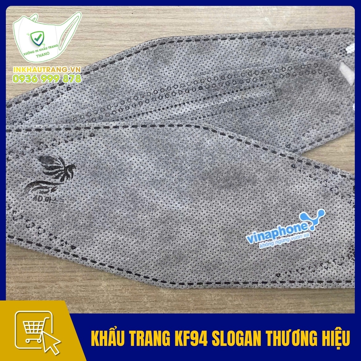 Khau trang KF94 in slogan thuong hieu