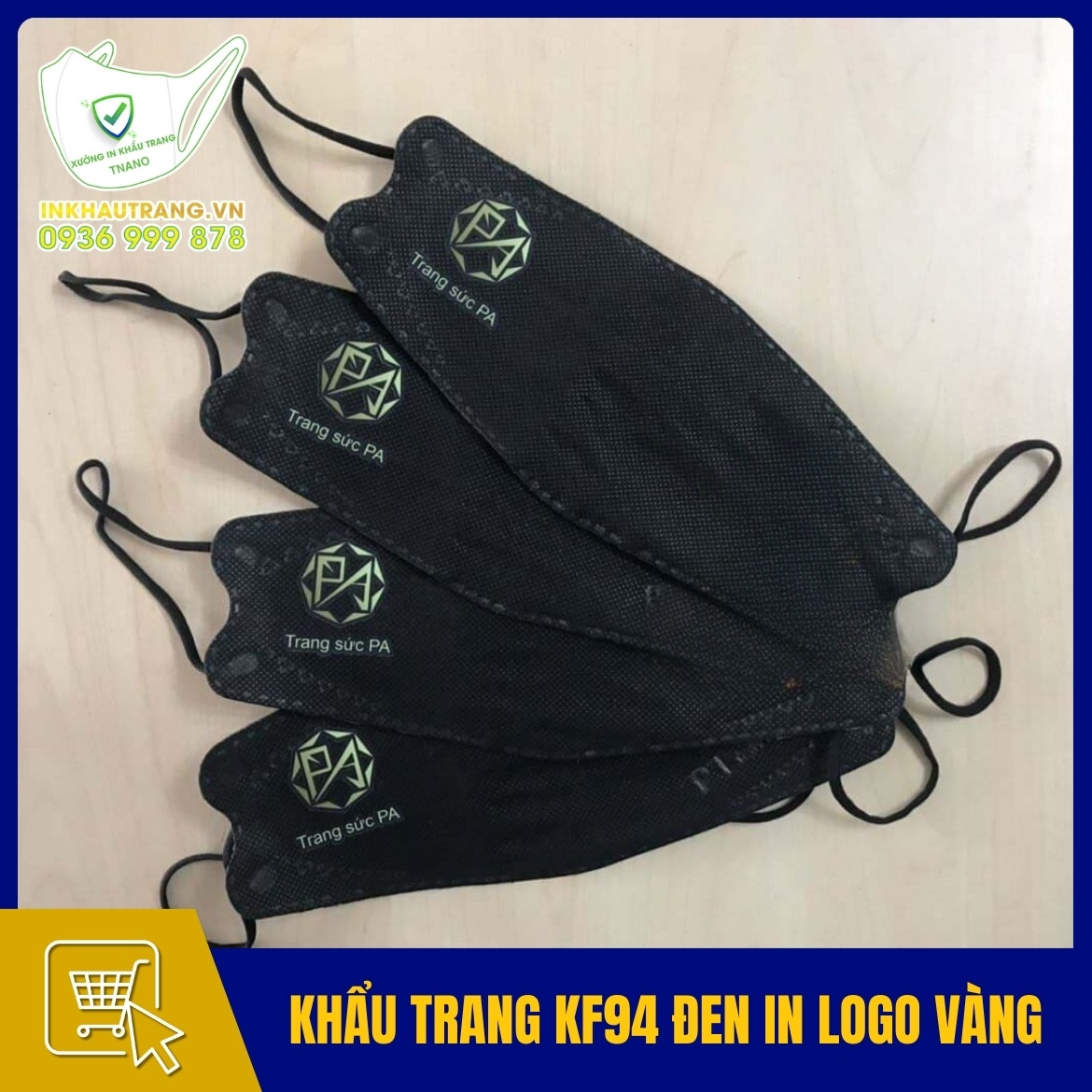Khau trang KF94 den in logo vang sang trong