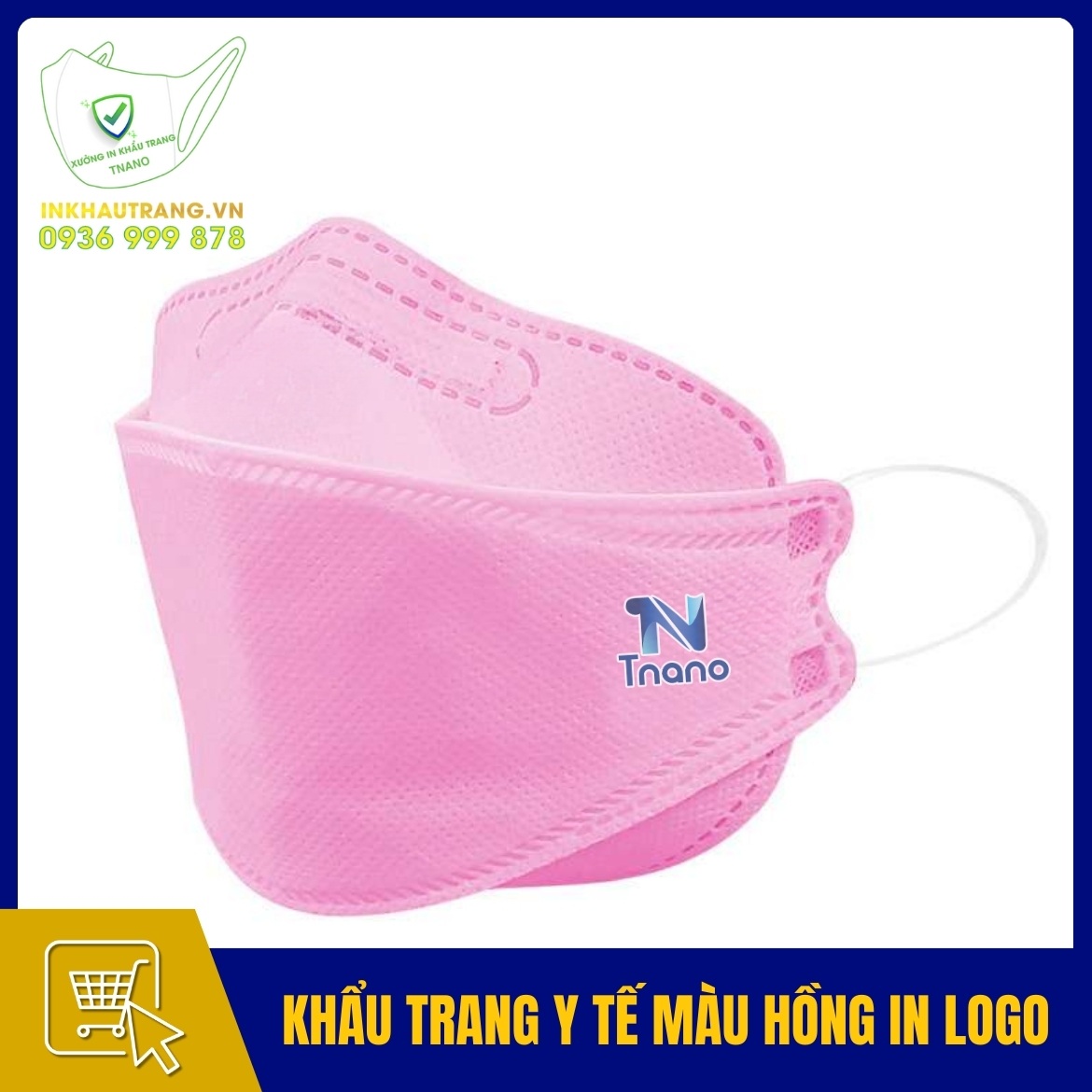 Khau trang y te mau hong in logo thuong hieu my pham