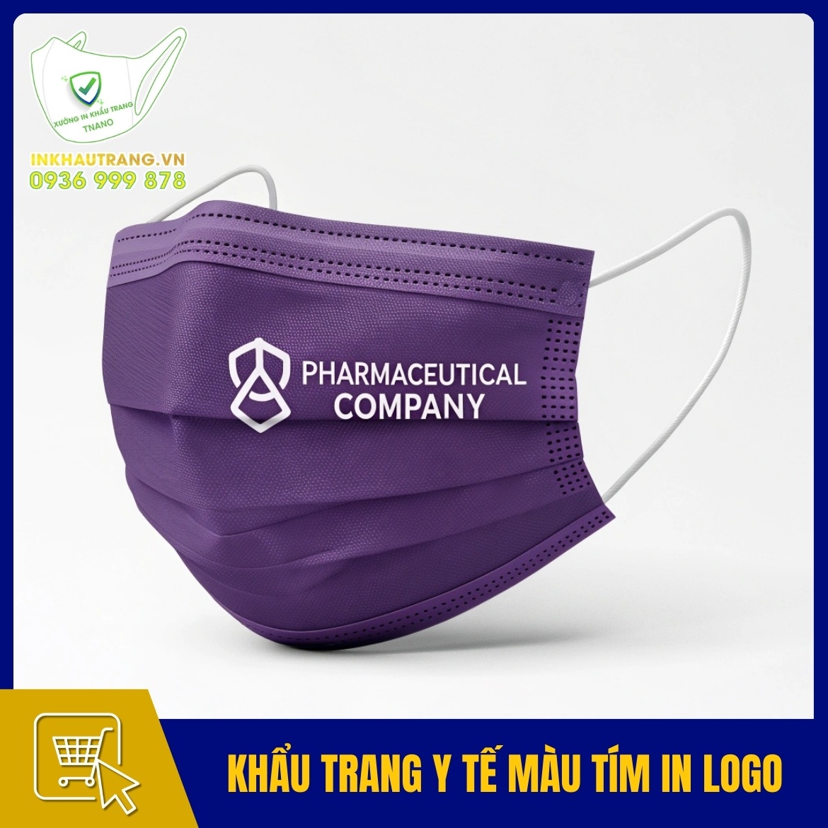 Khau trang y te mau tim in logo cong ty duoc pham