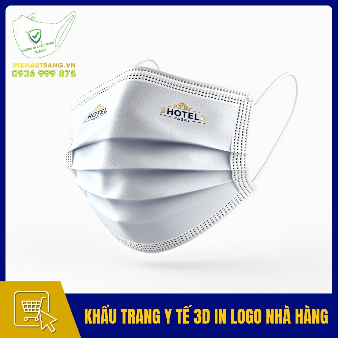 Khau trang y te 3D in logo nha hang khach san