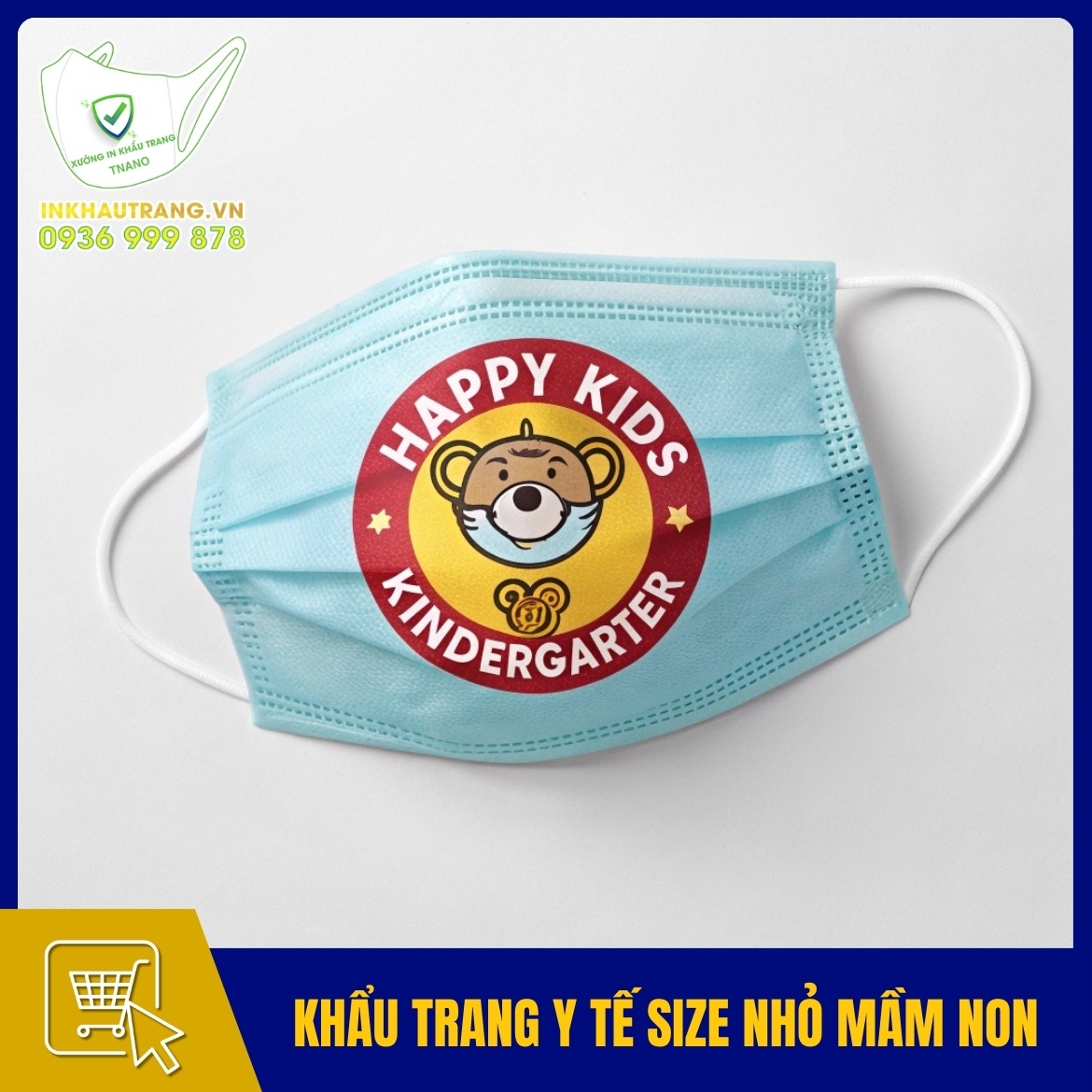 Khau trang y te size nho in logo truong mam non