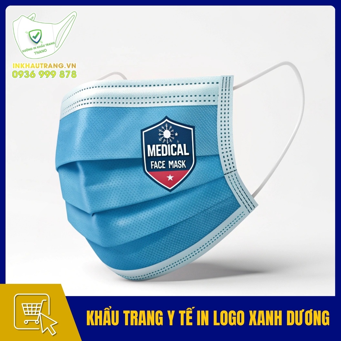 Khau trang y te 3 lop in logo cong ty mau xanh duong