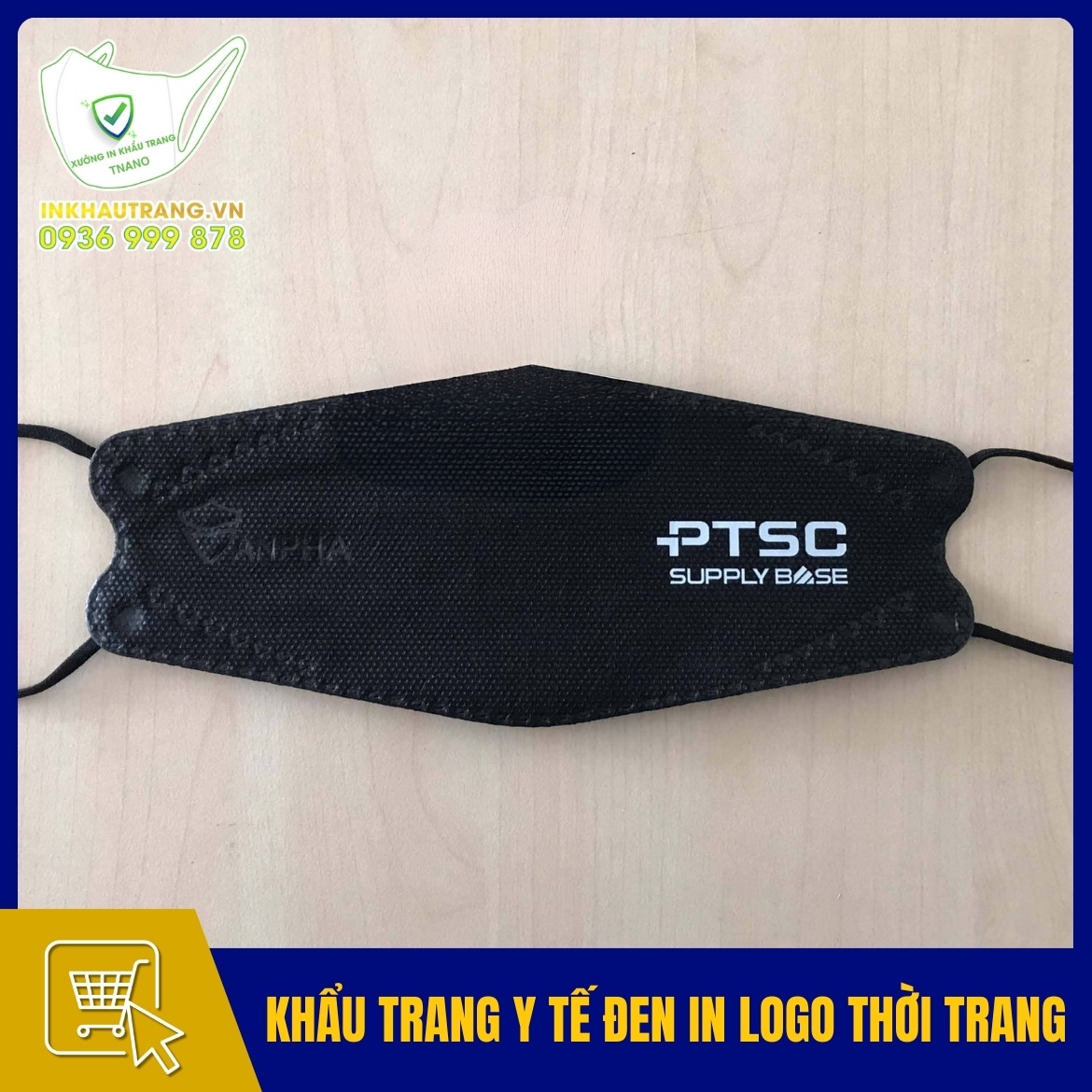 Khau trang y te den in logo thuong hieu thoi trang