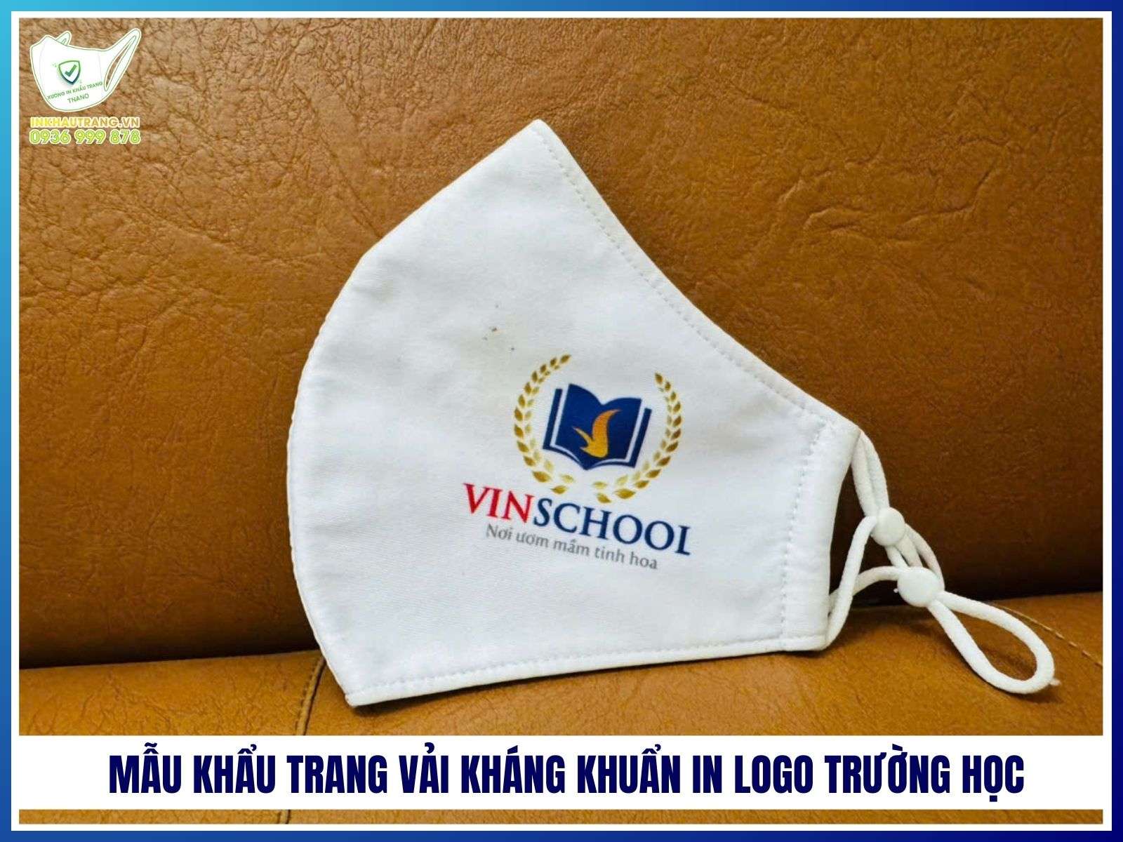 Mẫu khẩu trang vải kháng khuẩn in logo trường học