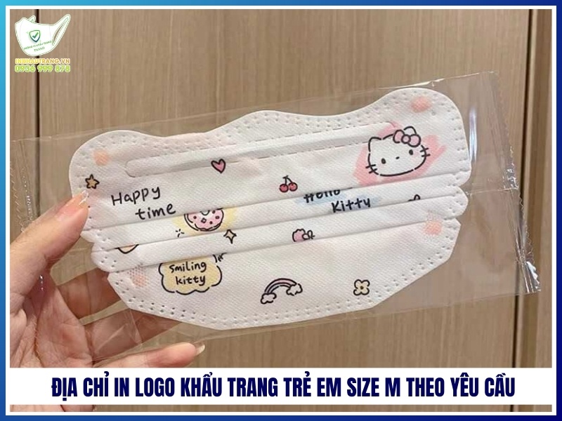 Địa chỉ in logo khẩu trang trẻ em size M theo yêu cầu