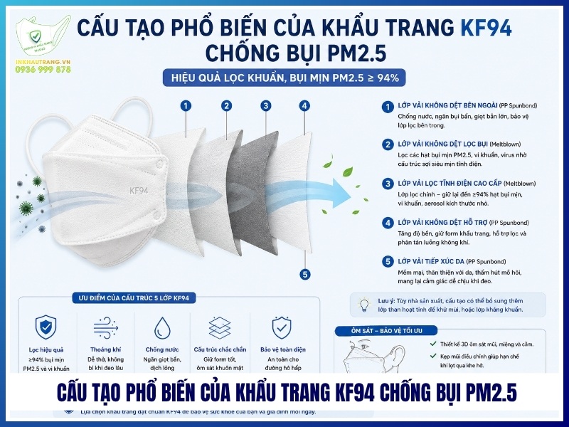 Khẩu Trang KF94 Chống Bụi PM2.5 Có Giúp Lọc Khuẩn? 17 Cấu tạo phổ biến của khẩu trang KF94 chống bụi PM2.5