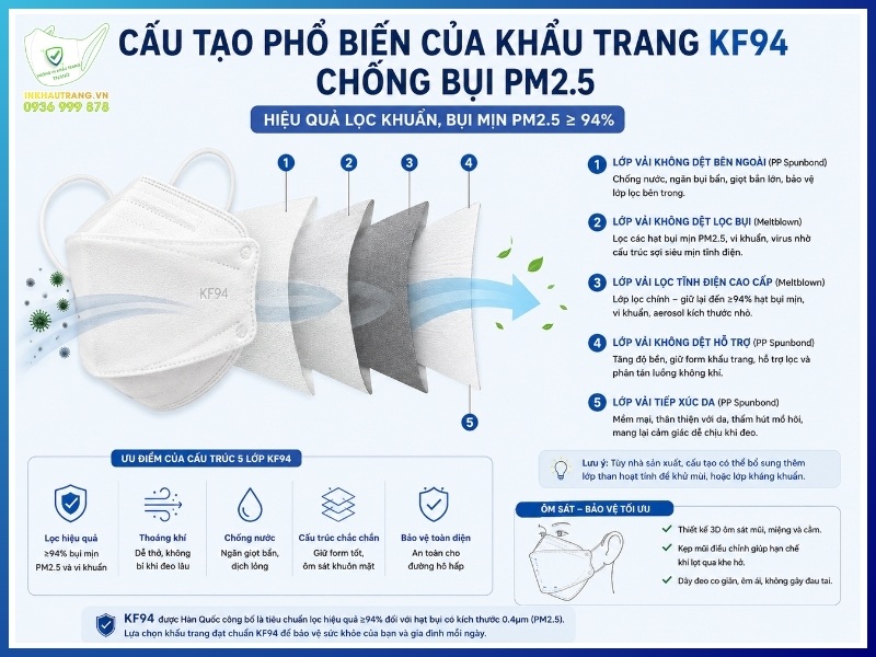 Cấu tạo phổ biến của khẩu trang KF94 chống bụi PM2.5