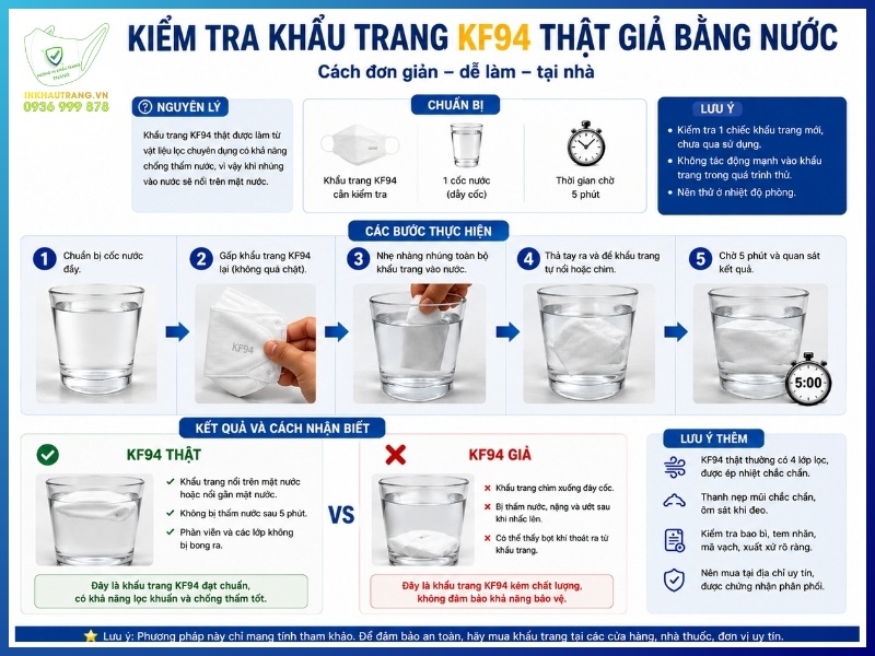 Kiểm tra khẩu trang KF94 thật giả bằng nước