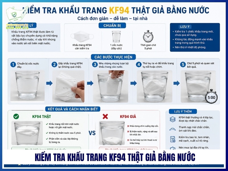 Kiểm tra khẩu trang KF94 thật giả bằng nước