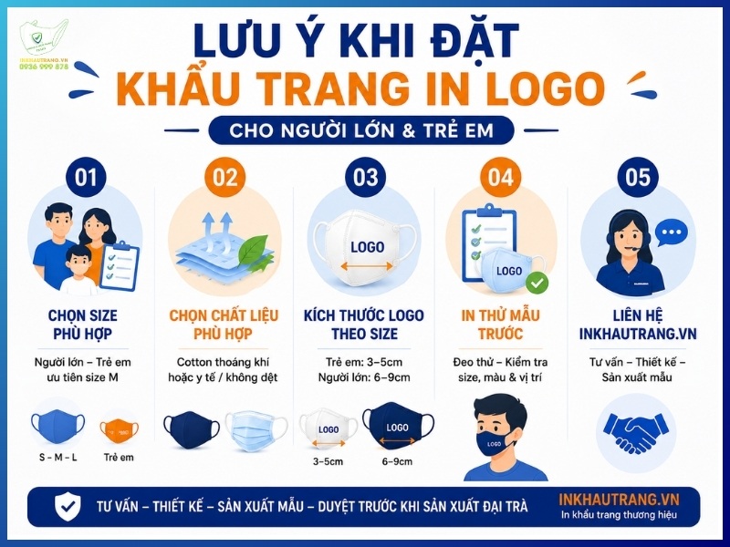 Lưu ý khi đặt khẩu trang in logo cho người lớn và trẻ em