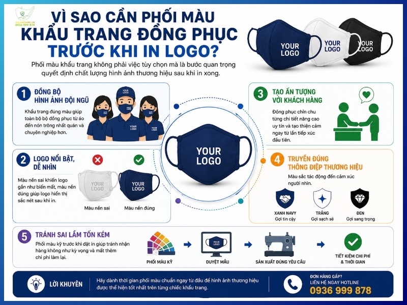 Vì sao cần phối màu khẩu trang đồng phục trước khi in logo?