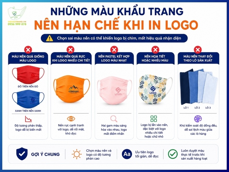 Những màu khẩu trang nên hạn chế khi in logo