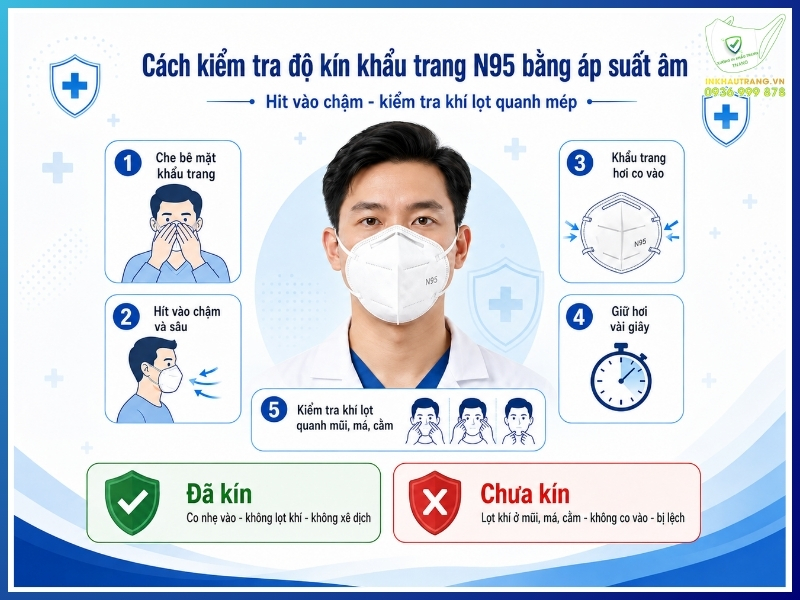 Cách kiểm tra độ kín khẩu trang N95 đúng và DỄ thực hiện 23 Cách kiểm tra độ kín khẩu trang N95 bằng áp suất âm