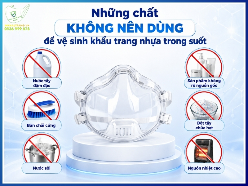 Những chất không nên dùng để vệ sinh khẩu trang nhựa trong suốt