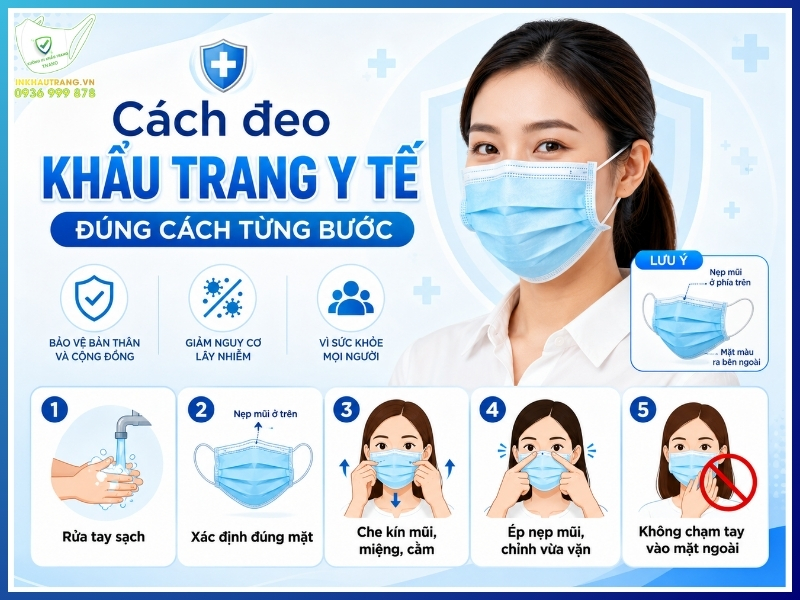 Cách đeo khẩu trang y tế đúng cách từng bước